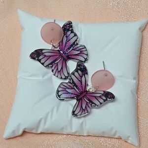 Pastel Pink Ombre Butterfly Earrings Colorful Acrylic Stud Dangle Y2K Fairycore